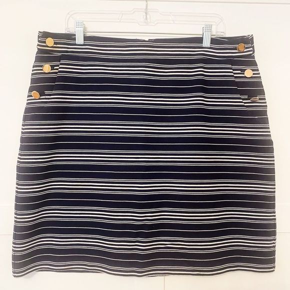 Loft Striped Sailor Pocket Shift Skirt Navy Blue & White 14 Tall NWOT - Picture 1 of 6
